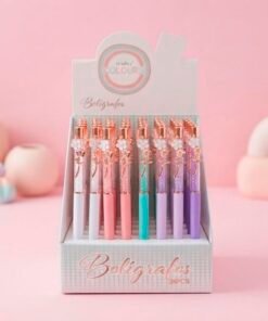 Boligrafo metal color pastel c/giro - Aplique flor y mostacilla 29582