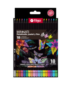 FILGO Lapices de colores de madera BLACK & WHITE/estuche 18 pastel + metalizado + fluo