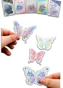STICKER ADORNO MARIPOSA HOLOGRAFICA PACK X DE 20U  COLORES SURTIDOS?