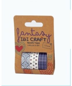 IBI CRAF WASHI TAPE DISPLAY 3 ROLLOS de 5mts "BLUE"