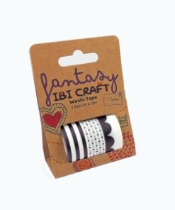 IBI CRAF WASHI TAPE DISPLAY 3 ROLLOS de 5mts "BLACK"